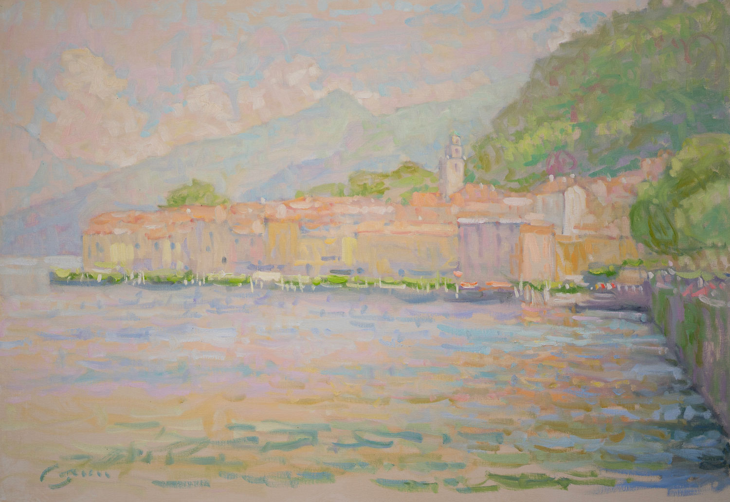 Oil painting of Bellagio, Lake Como, Italy, by Jerry Fresia