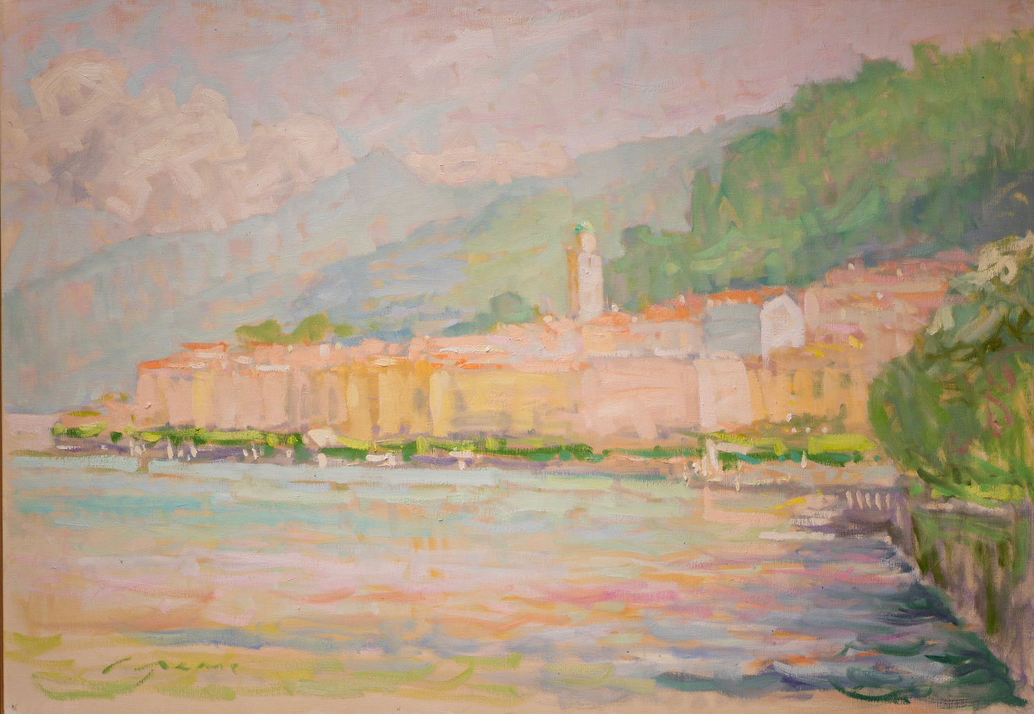 Oil painting of Bellagio, Lake Como, Italy, by Jerry Fresia