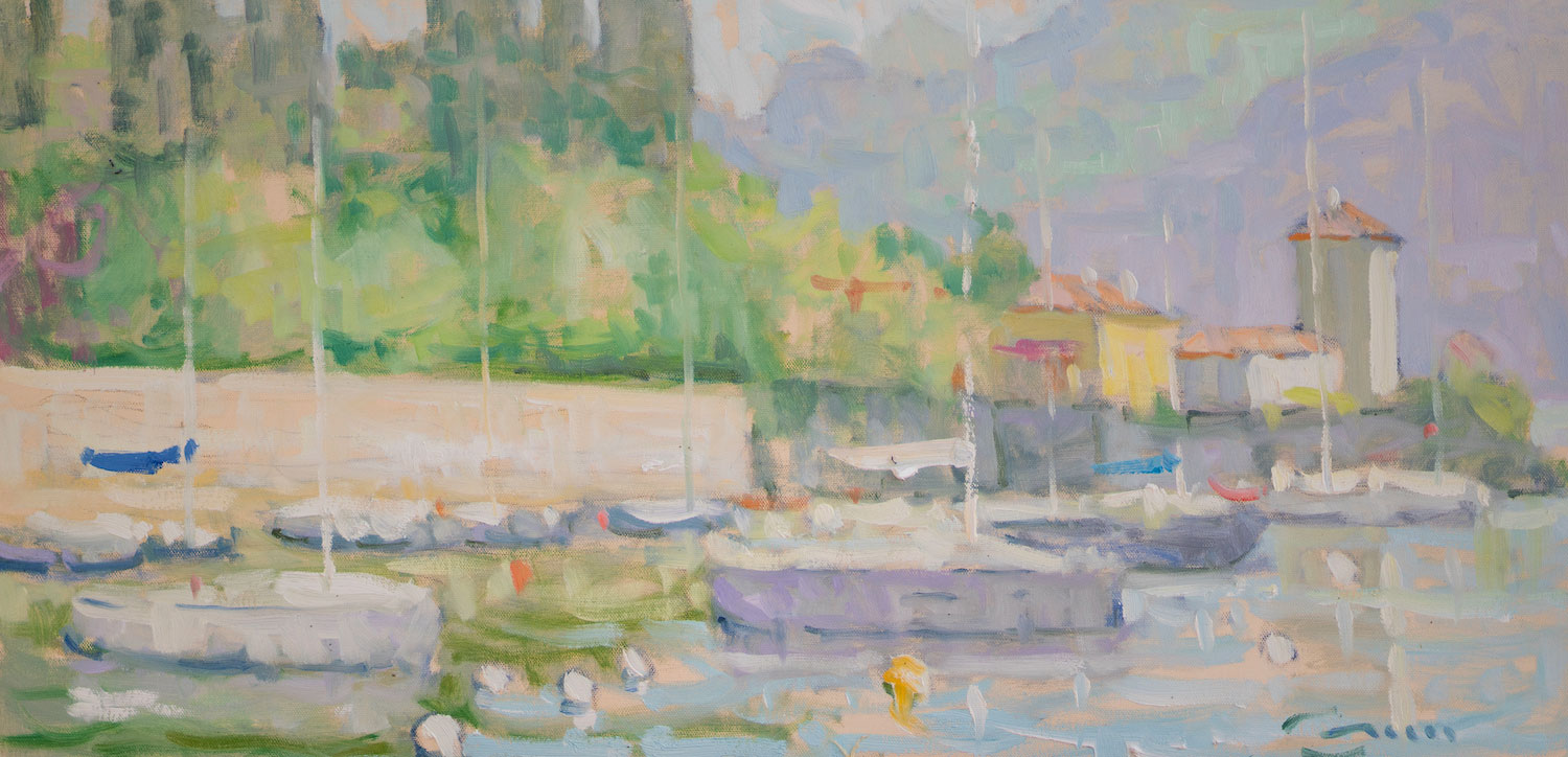 Oil painting of Pescallo on Lake Como, Italy, by Jerry Fresia