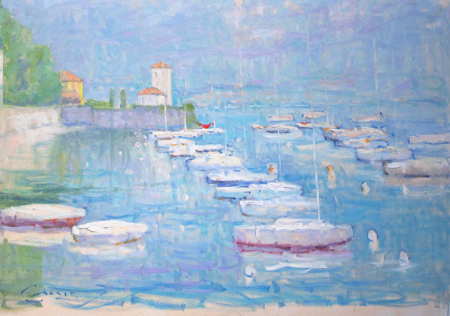 Oil painting of Pescallo on Lake Como, Italy, by Jerry Fresia