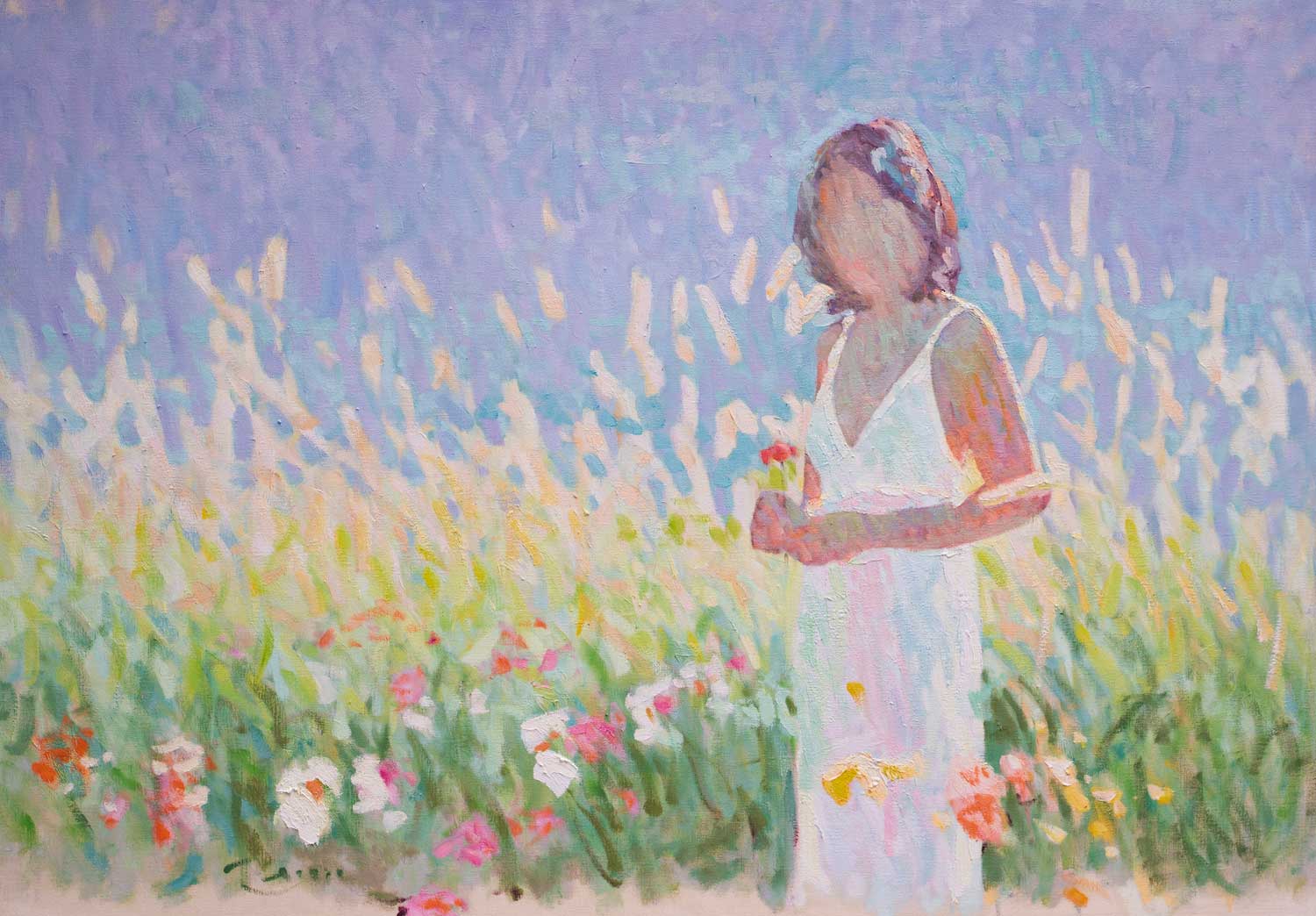 Oil painting of a woman on Lake Como, Italy, by Jerry Fresia