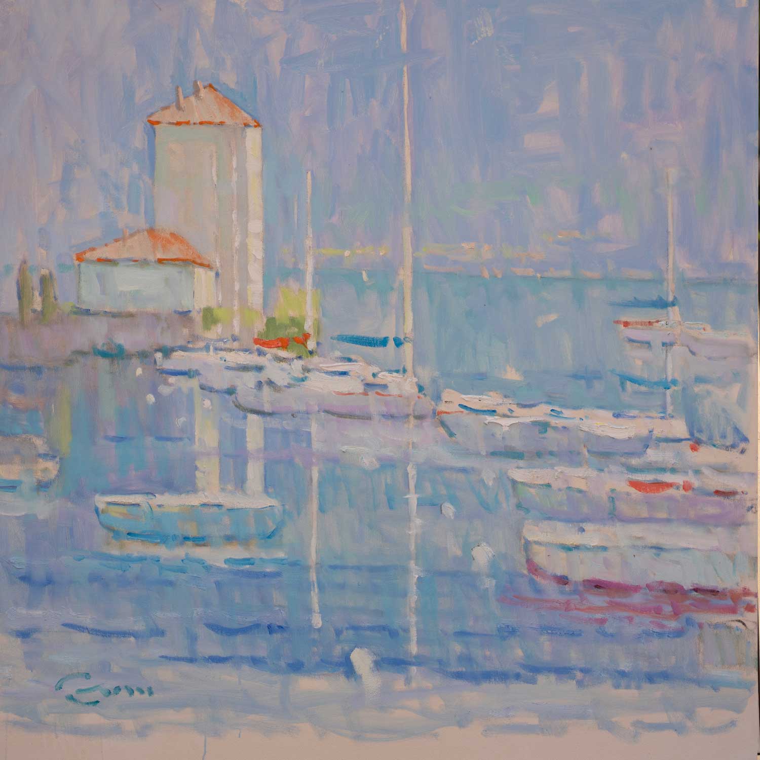 Oil painting of Pescallo on Lake Como, Italy, by Jerry Fresia