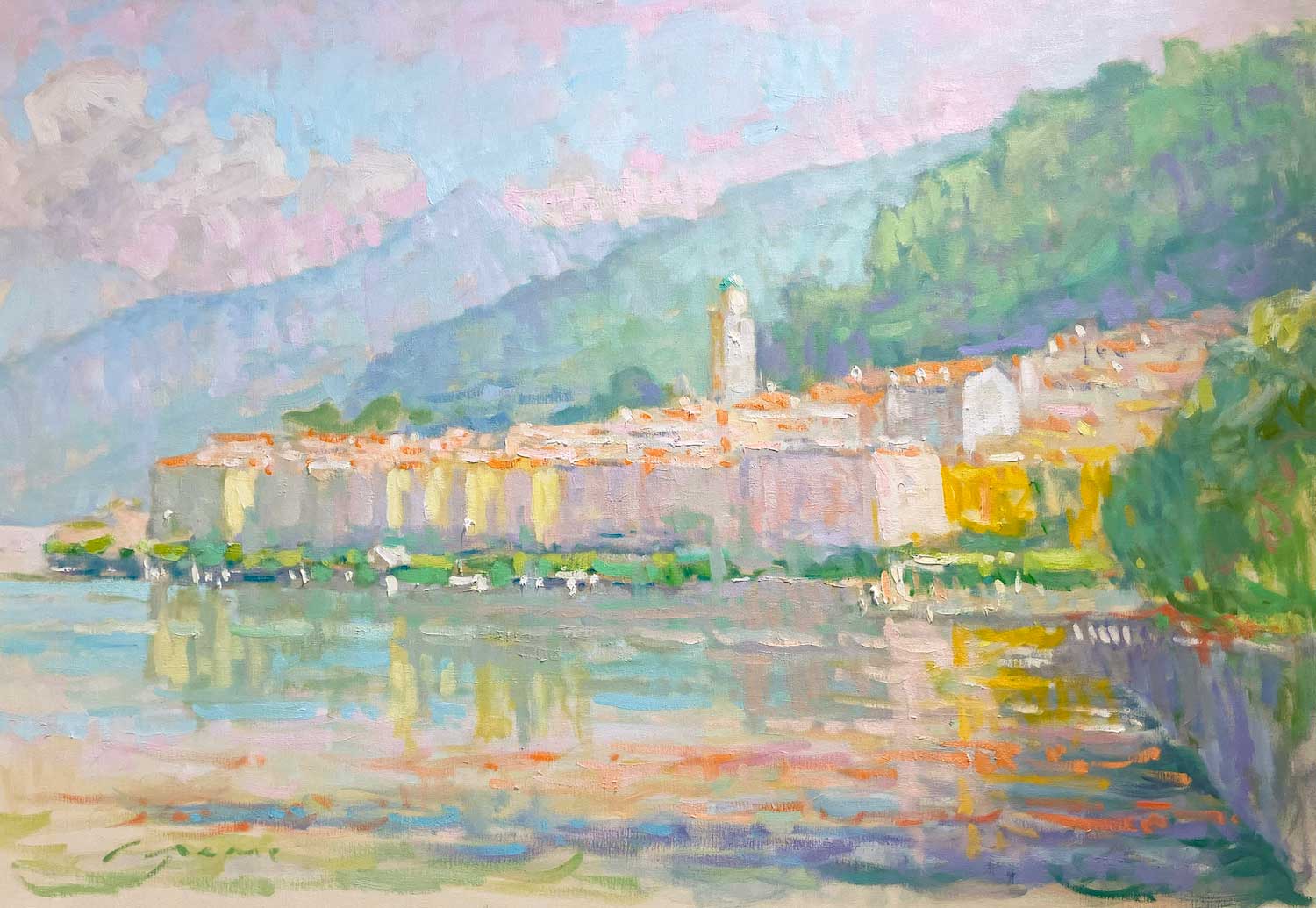 Oil painting of Bellagio, Lake Como, Italy, by Jerry Fresia