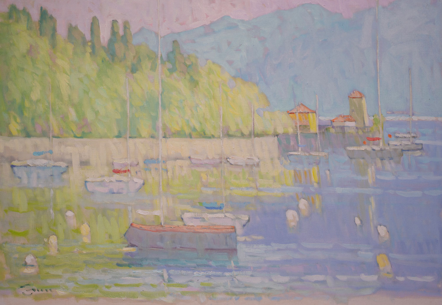 Oil painting of Pescallo on Lake Como, Italy, by Jerry Fresia